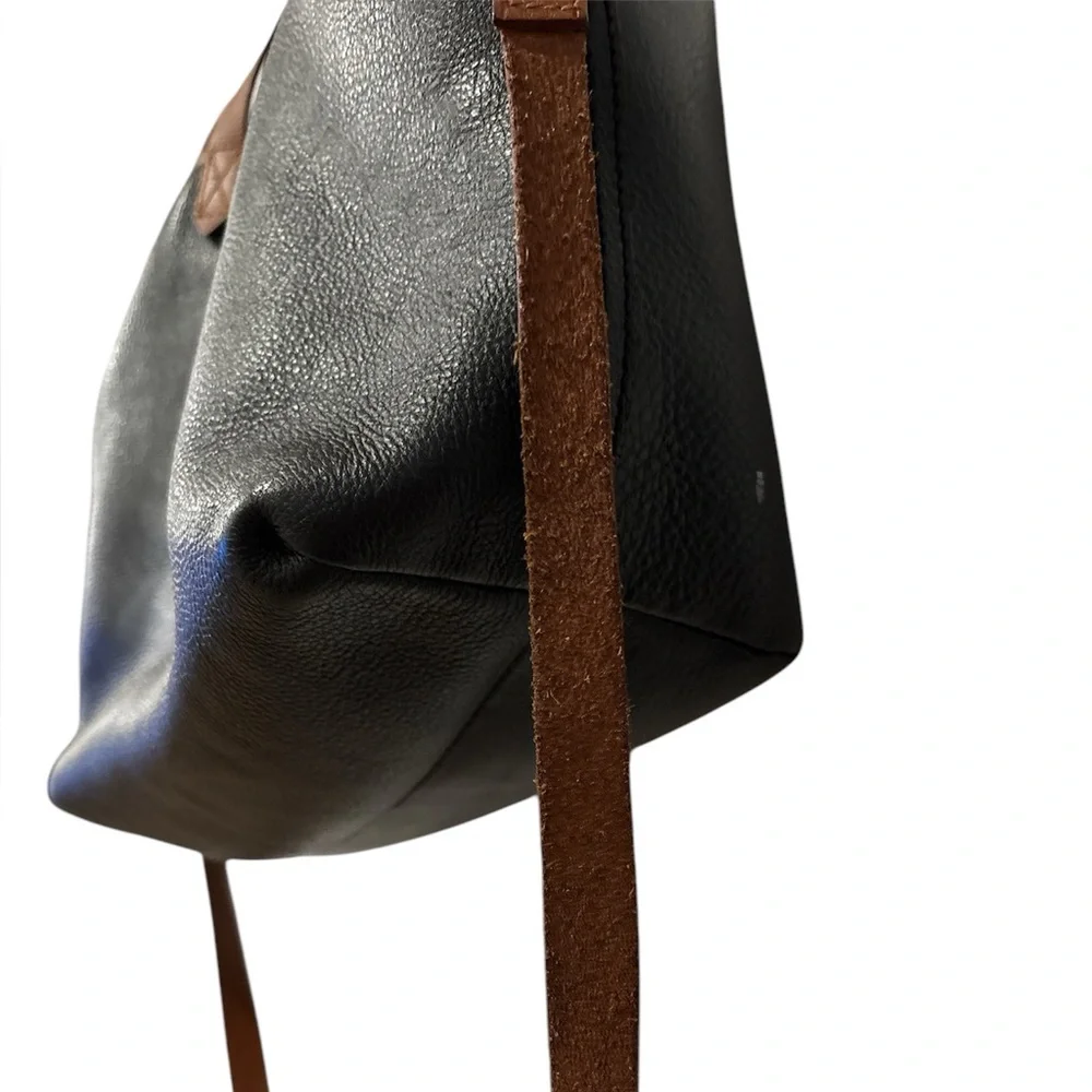 Madewell zip top transport carry all Black Leather Tote Bag monogram initials